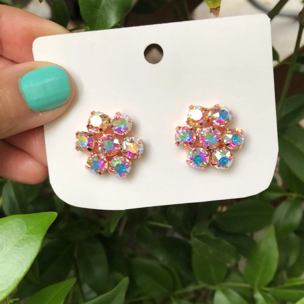 Aurora Borealis Crystal Flower Earrings